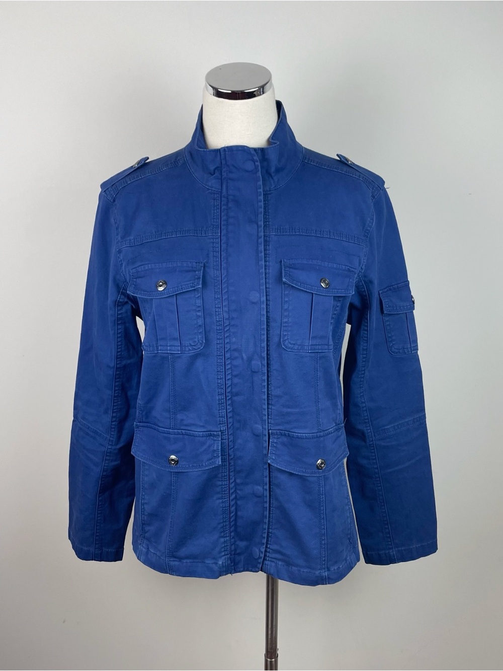 Kensie Solid Blue Full Zip Moto Jacket Women Large